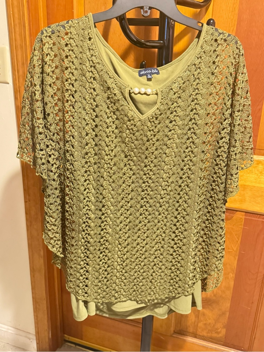 Olivia Blu Olive Crochet Layered Tunic Top